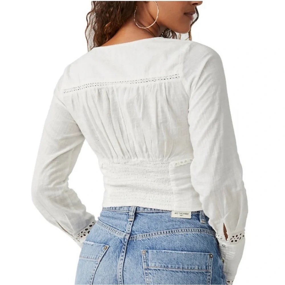NWT $88R Free People White Joi Woven Square Neck Top